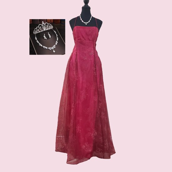 NEW 5 Piece Jewellery & Vintage Pink Sparkle BARBIE Princess Prom Dress Costume - Picture 1 of 16